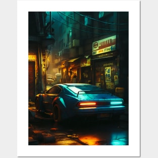 Race Car In Neon Alley Posters and Art